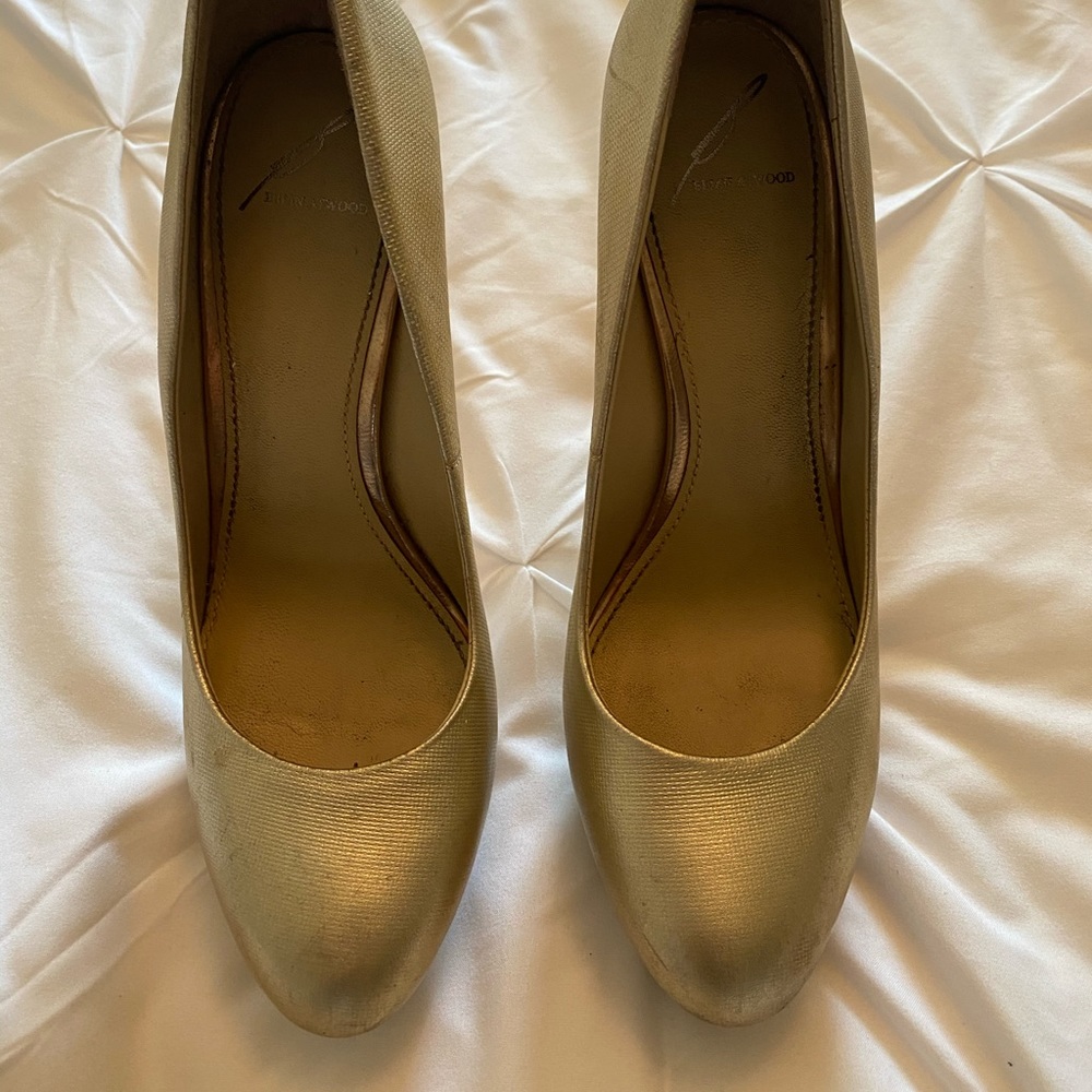 Brian Atwood gold pump heels
